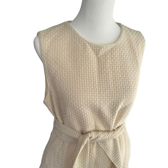 Elizabeth McKay New York Wool Fit & Flare Midi Dress Cream Textured Belted Size - Picture 2 of 11